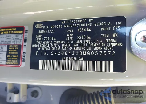 2021 Kia K5 Gt-Line from USA, damaged, VIN 5XXG64J28MG057572